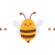 Horizontal divider featuring a cute cartoon bee with a golden-yellow body, black stripes, light blue wings, and curved antennae. The bee is centered between two dotted lines made of evenly spaced dark brown dots, all set against a white background. The design is simple, warm, and child-friendly—ideal for separating homepage sections with a touch of whimsy.